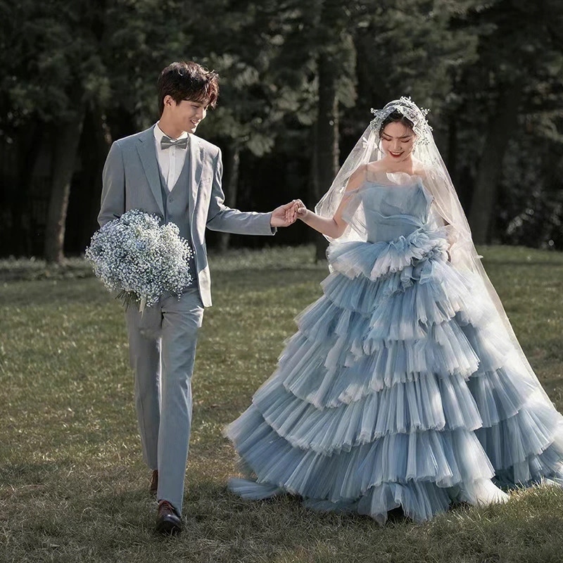 フォトウェディング撮影 カラードレス プリンセスライン 花嫁かわいい ウエディングドレス 前撮り ドレス パーティードレス 結婚式 二次会ドレス花嫁 ロングドレス 成人式 コンサート 礼服 ピアノ演奏