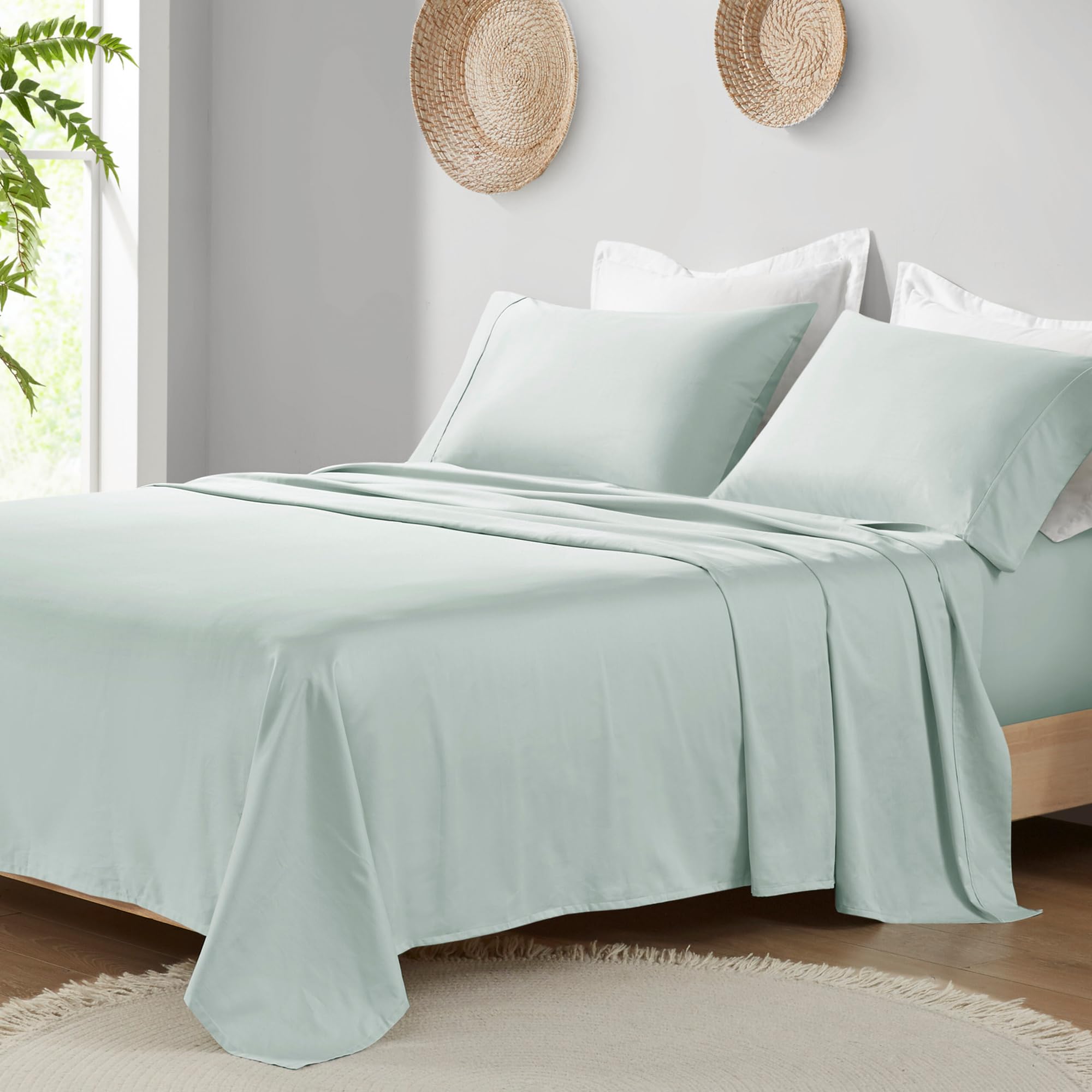 Madison Park Organic Cotton Sheet Soft & Breathable 300TC Cotton Sheets Elastic Deep Pocket Sheet S