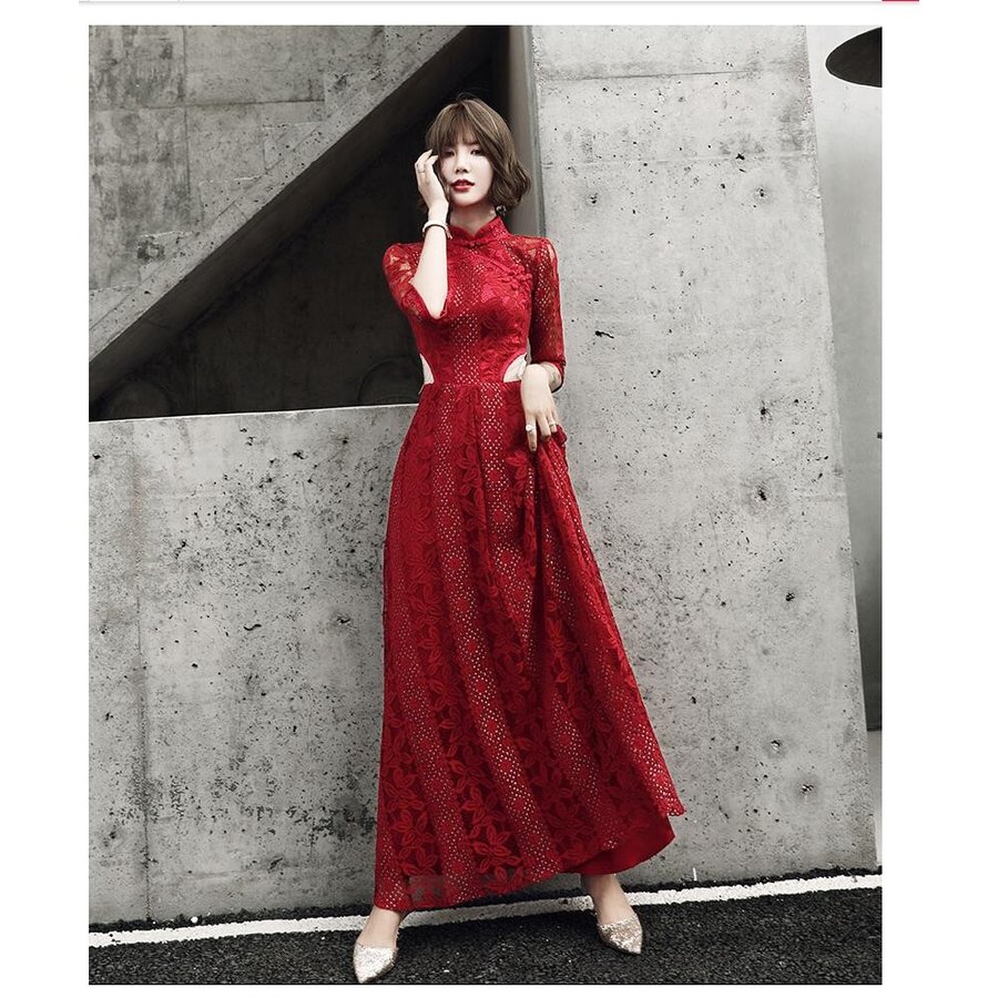 立ち襟 ロングドレス ワンピースドレス レディース マキシ丈ワンピース Aライン 結婚式 パーディー