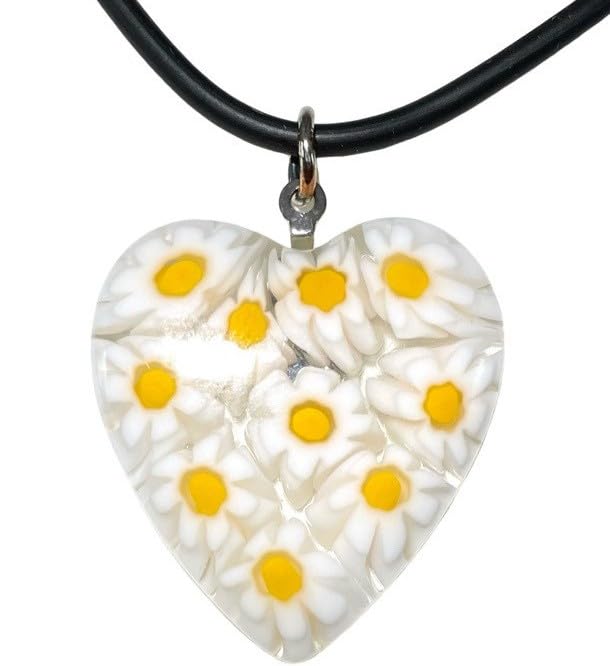 ベネチアンガラス/ホワイト ハート 型 レディース チョーカー ネックレス/イタリア ムラーノ ミルフィオリ ガラス 輸入品 [並行輸入品]