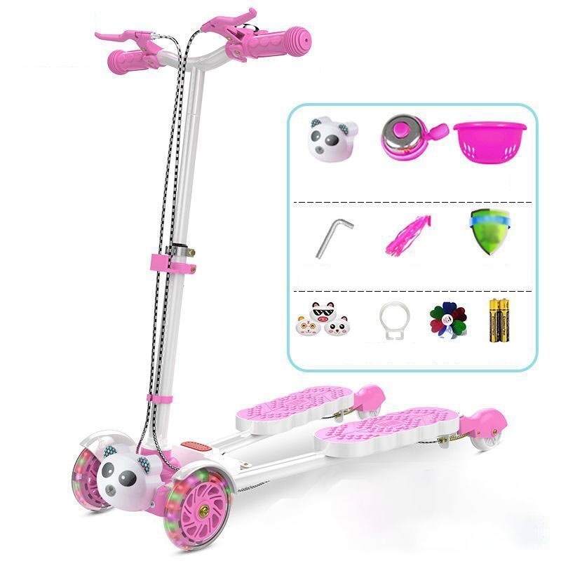 4輪 キックボード 軽量 左右独立 ハンドブレーキ キックスケーター キックバイク キックスクート スケートボード スクーター LED 光る