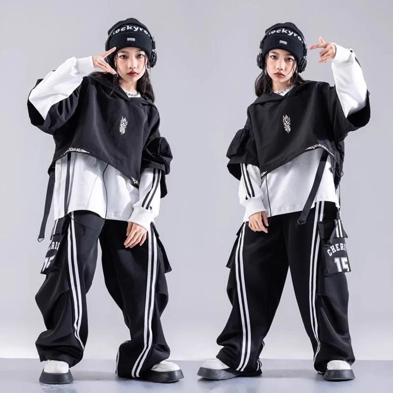 街のダンスの子供のファッション服の女の子のジャズダンスの服装の子供のヒップホップの風のスーツの男の子のhiphopのクールな格好の出演服