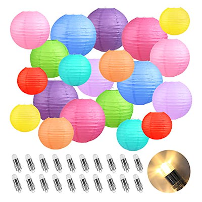 LIHAO 提灯 LEDライト付き 紙ちょうちん 20個入10色 ラ...のサムネイル