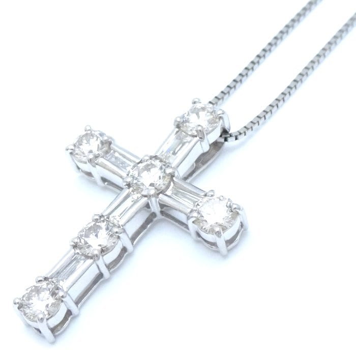 ダイヤモンド クロス ネックレス ダイヤモンド1.00ct Pt900プラチナxPt850プラチナ /75702【中古】