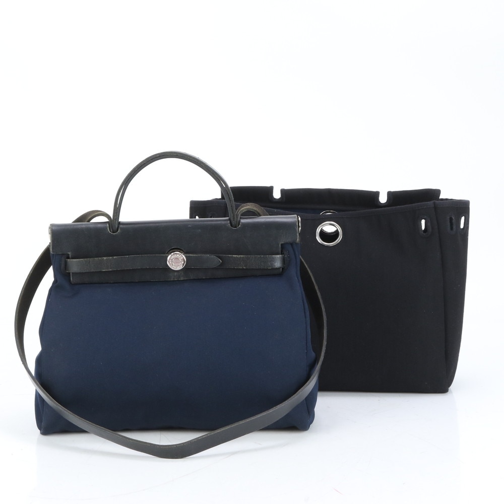 極美品 エールバッグ H 刻印 PM レザー×キャンバス 2WAY ショルダーバッグ 斜め掛け ハンド トート レディース RRE CQ36-8 中古