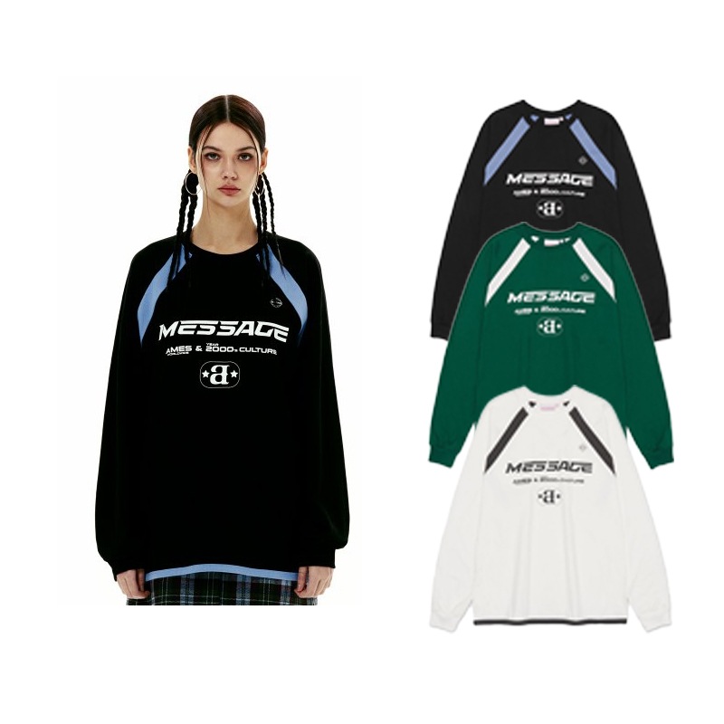 AMES LE SSERAFIM ウンチェ 着用 MESSAGE LOGO RAGLAN LS TEE 人気商品 男女兼用