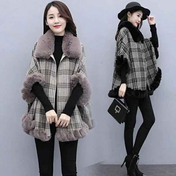 ケープコート マントコート ポンチョ コート チェック柄 バットスリーブ ファスナー レディース ポンチョコート アウター 大きめ ゆったり 大きいサイズ 韓国風 春 秋 冬服 防寒 体型カバー おし