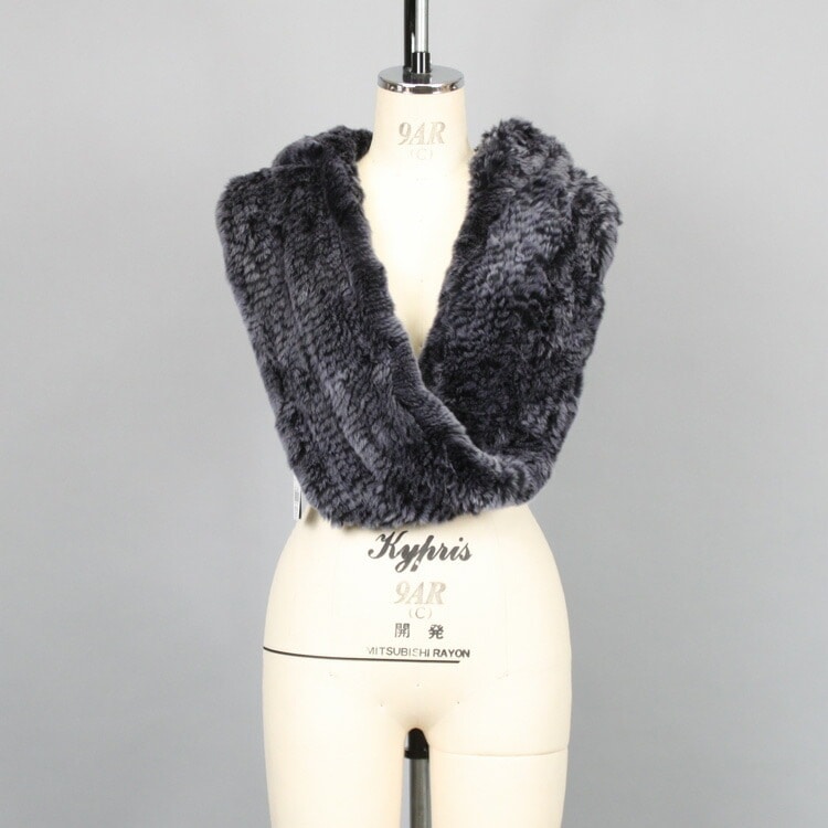 レッキスラビット ファー スヌード フード付 ネイビー 送料無料 レディース ギフト プレゼント