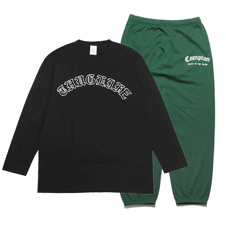 ACE FLAG 上下セット 長袖 ブランド スケボー メンズ 春秋冬用 黒 大きいサイズ エースフラッグ セットアップ ロンT スウェットパンツ ビッグシルエット