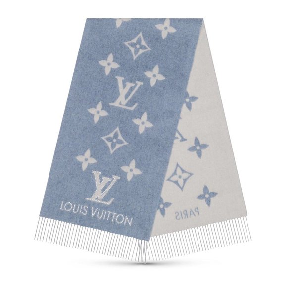 ルイヴィトン LOUIS VUITTON マフラー デニム モノグラム カシミヤ100%