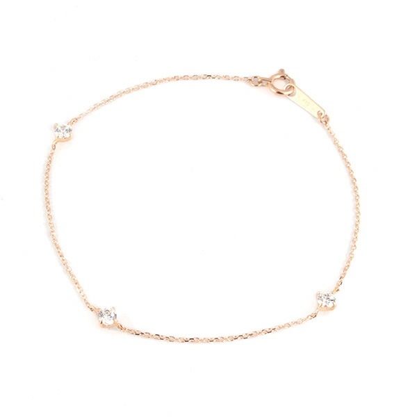 リボン済＆紙袋 4c ブレスレット 正規品 レディース 4度 3石モチーフ キュービックジルコニア K10ピンクゴールド 祝い 喜ばれるギフト