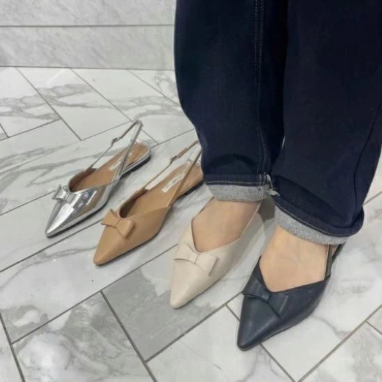 カ 履きやすい 歩きやすい リボン ローヒール レディース シューズ 靴 バックストラップ 疲れにくい ポインテッドトゥ パンプス