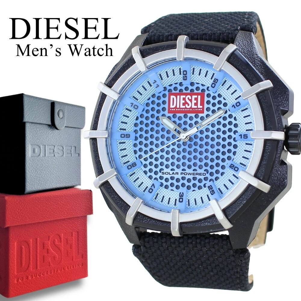 ディーゼル メンズ 腕時計 ソーラー DIESEL FRAMED ブラック ブルー ファブリックベルト 大きめ ストリート 個性的 プレゼント ギフト DZ4679 成人 卒業 入学