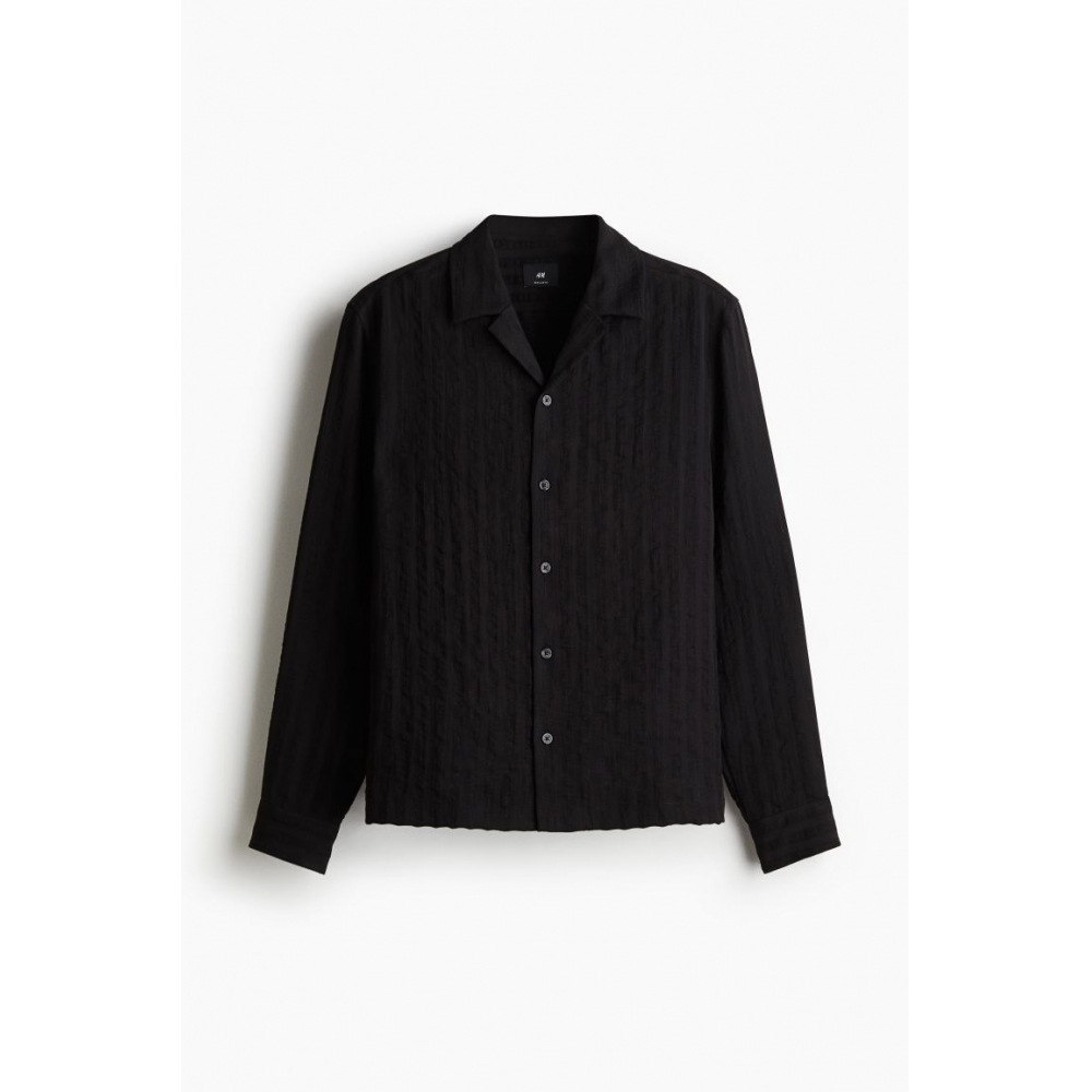 H&M ジャカードキャンプシャツ ブラック レギュラーフィット