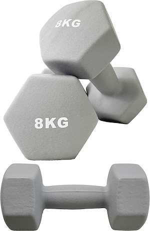 ダンベル 8kg コーティング グレー 8キロ 持ちやすい 滑らない かわいい おしゃれ 転がらない 床に傷つかない 二の腕の引き締め ネオプレ