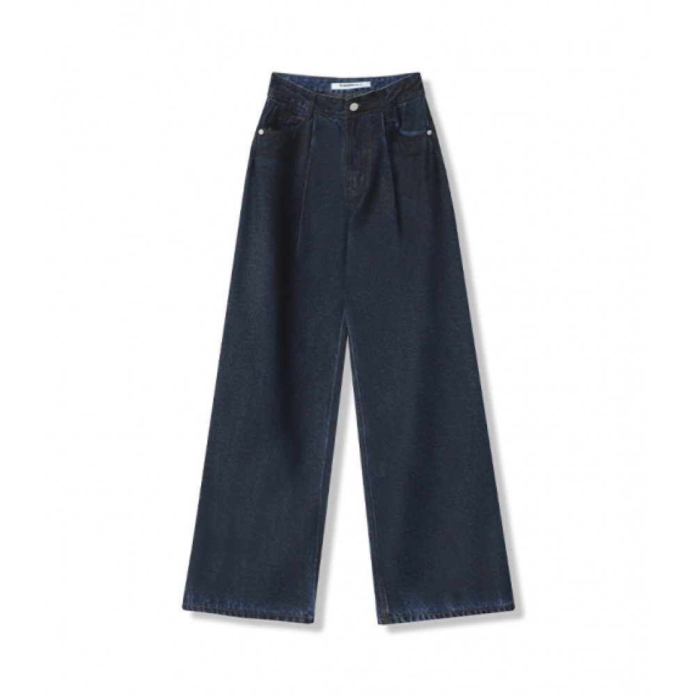 AVANDRESS グロッシーピンタックデニムパンツインディゴコーティング