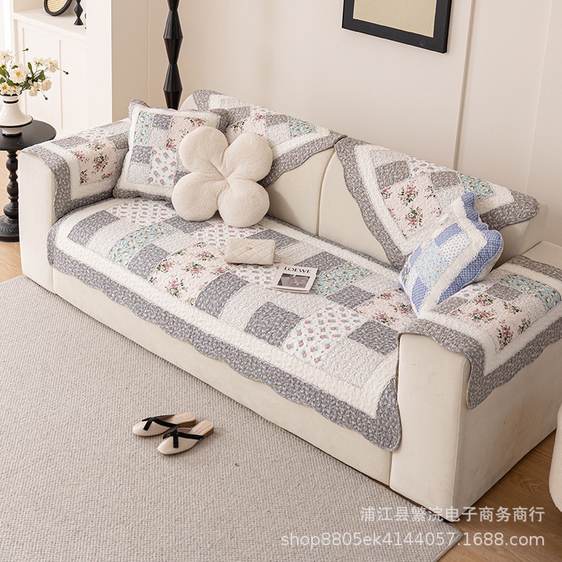 アメリカンレトロコットンパッチワークソファクッション純綿滑り止め洗濯済み綿キルティングソファカバーオールシーズン対応 5,695円
