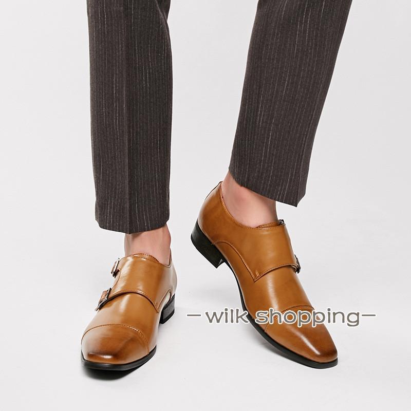 今年の新品 モンクストラップ　ビジネスシューズ 穴飾り　ダブル　ウイングチップ　メンズ 紳士靴 ドレスシューズ　革靴 本革 春夏モンクストラップ　ビジネスシューズモンクストラップ　ビジネスシューズ 4,867円