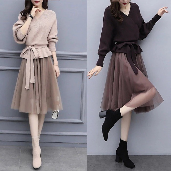 セットアップ レディース 上下セット ニットセーター スカート 2点セット 大きいサイズ 2022春