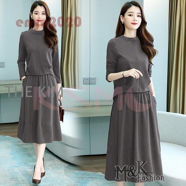 セットアップ レディース 春秋 40代 20代 コーデ カジュアル トップス 長袖Tシャツ スカート ロング丈 大きいサイズ 韓国風 おしゃれ 着痩せ 通勤 上品 OL 新品