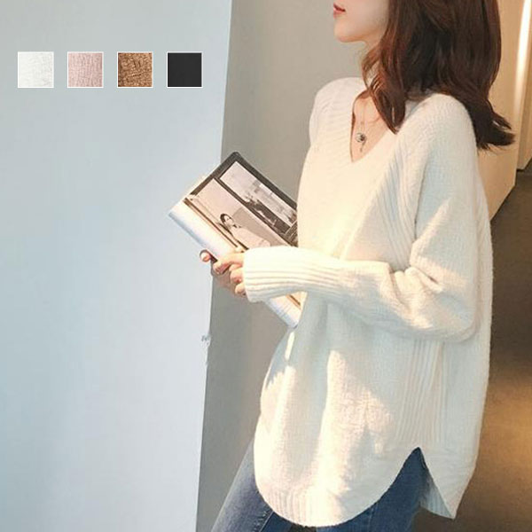 3B15 Vネック裾ラウンドニット ニットセーター レディース 重ね着 カジュアルレディースファッション ニット セーター トップス 5,112円