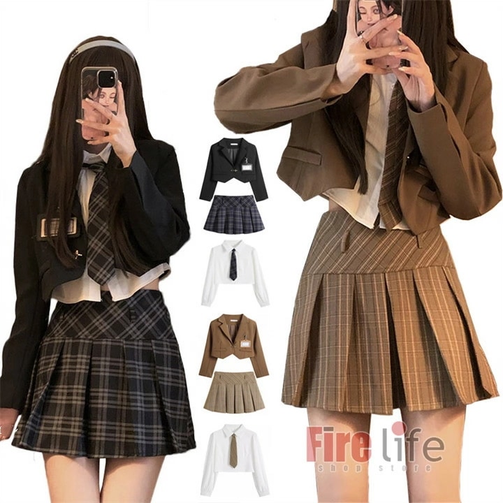 卒業式 卒服 女の子 卒業式スーツ JK制服 入学式スーツ 2点セット 4点セット 高校生 韓国 フォーマル ダンス衣装 ブレザー 白ブラウス スカート ネクタイ チェック柄 高校生 中学生 入学式 4,658円