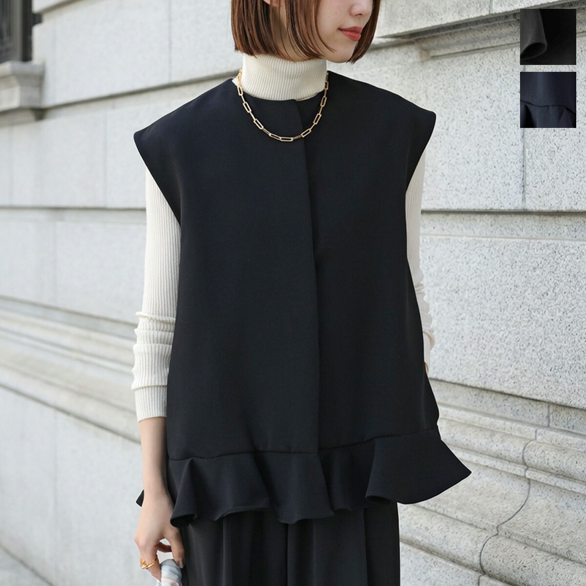 anana アナナ ベスト a66-002 レディース ジレ フリル ノーカラー ノースリーブ セレモニー対応可 カラー2色 12,340円