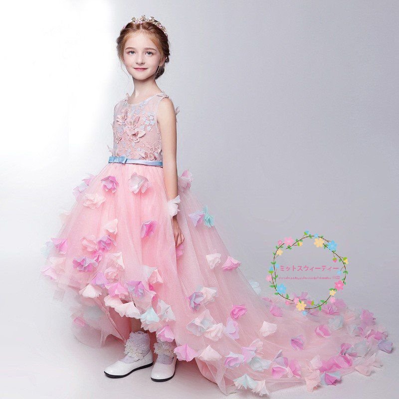 子供ドレス ピアノ発表会 ピンク 格安 キッズドレス 袖あり ロングドレス 入学式 子どもドレス 結