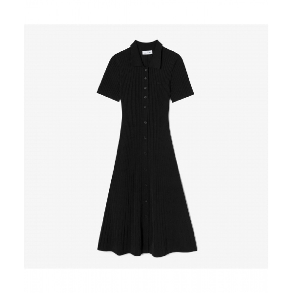 LACOSTE レディース リブニット スウェットドレス [ブラック]