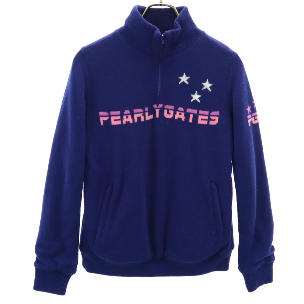 日本製 ウールブレンド バック刺繍 ゴルフ 長袖 ハーフジップ セーター 1 ネイビー ニット レディース