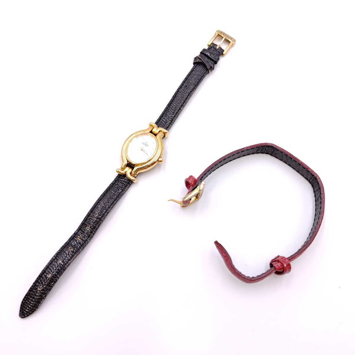 【中古】フェンディ カメレオン チェンジベルト ブラック 640L レディース FENDI 替えベルト1本付き 腕時計