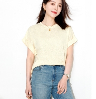 カットソー シンプル 通気性 トップス Tシャツ シャツ レギュラー丈 半袖 フレンチスリーブ ラウンドネック 細身 ストレート ワイド スマート 裾イン 透け感 シースルー リネン 薄手 大人可愛い