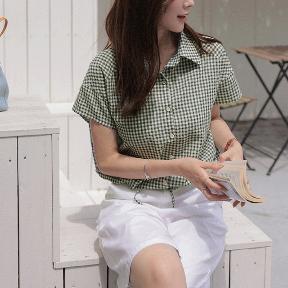 Click & Funny ミラノチェックリネンストリングシャツ