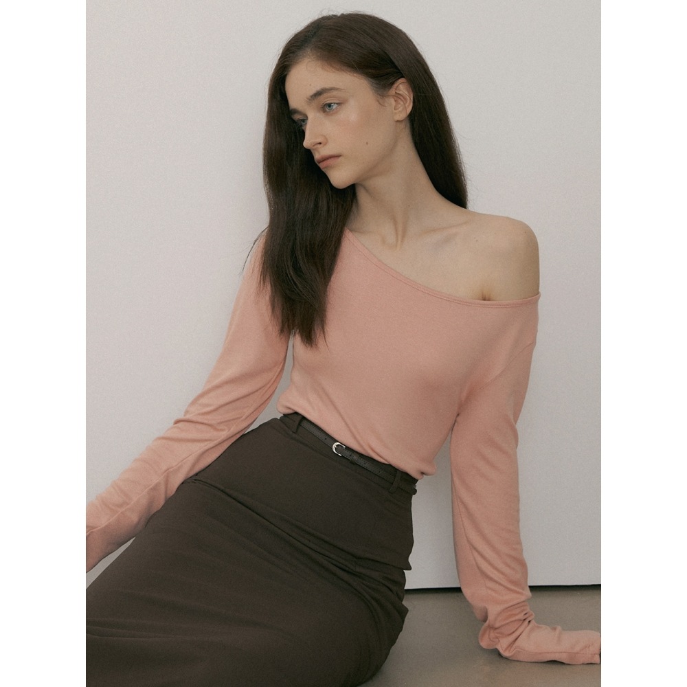 REORG ボートネックロングスリーブ T シャツコーラルピンク