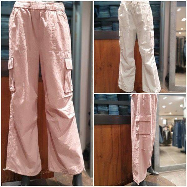 女性裾ウエストストリングカーゴバンディングパンツ_US
