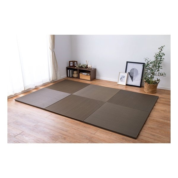 い草風置き畳 綾模様 水拭き可 約82×82×2.5cm 同色6枚入 ブラウン 159055691