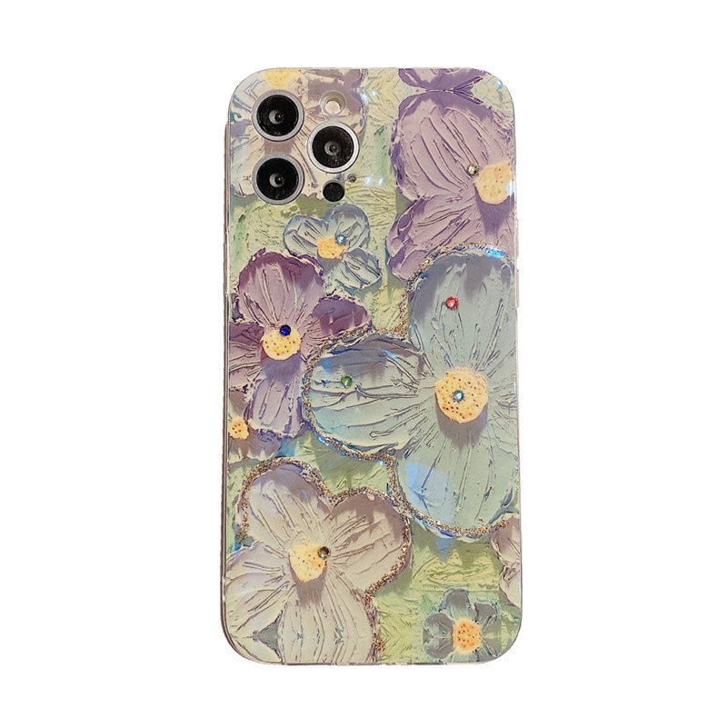 iphone 12ケース 油絵 2021人気No.1の 紫の花 Promax 11 柔らかいIPC20 かわいい新作 携帯電話ケース