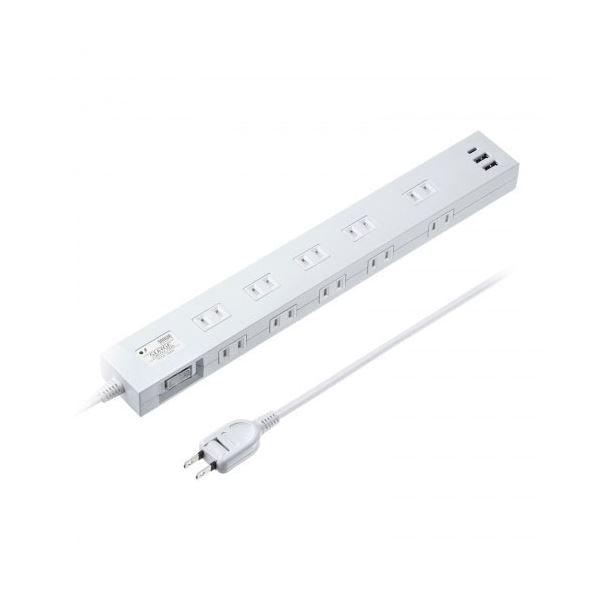 サンワサプライ USB充電機能付きタップ 10個口 ホワイト 3m TAP-SP2110NUC-3W 6,199円