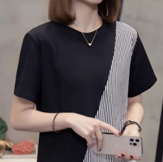 トップス アシンメトリーカットソー ミディアム丈 半袖 長袖 ラウンドネック ストレート 綿 可愛い かわいい シンプル カジュアル おしゃれ お洒落 かっこいい レトロ ラフ ボーイッシュ