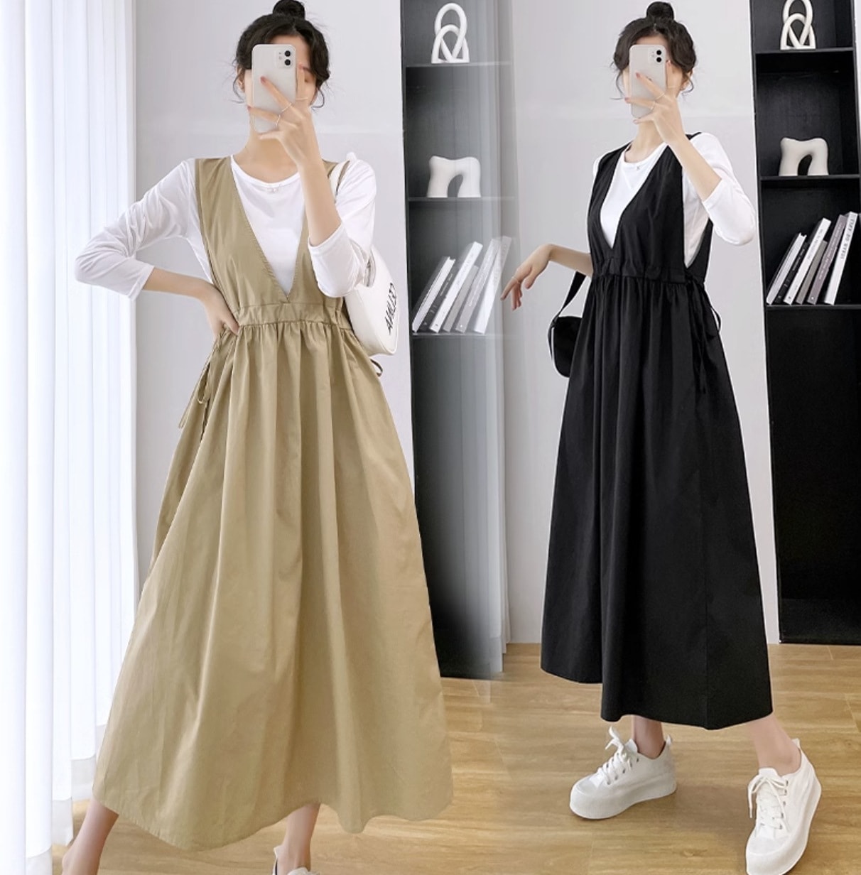 スカート ワンピース ロングスカート フレアスカート ジャンスカ フレアワンピース ミディアム丈 ミドル丈 袖なし フレア Aライン ウエストマーク 綿 可愛い かわいい きれいめ シンプル