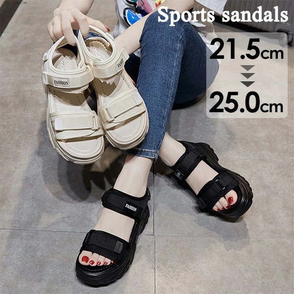 【大人気 急速出荷】スポーツサンダル 厚底 レディース ヒール5.5cm ベルト コンフォート 歩きやすい 軽量 美脚効果 スポサン 厚底サンダル ビーチサンダル 厚底靴 カジュアル 夏 黒 オフホワ 5,060円