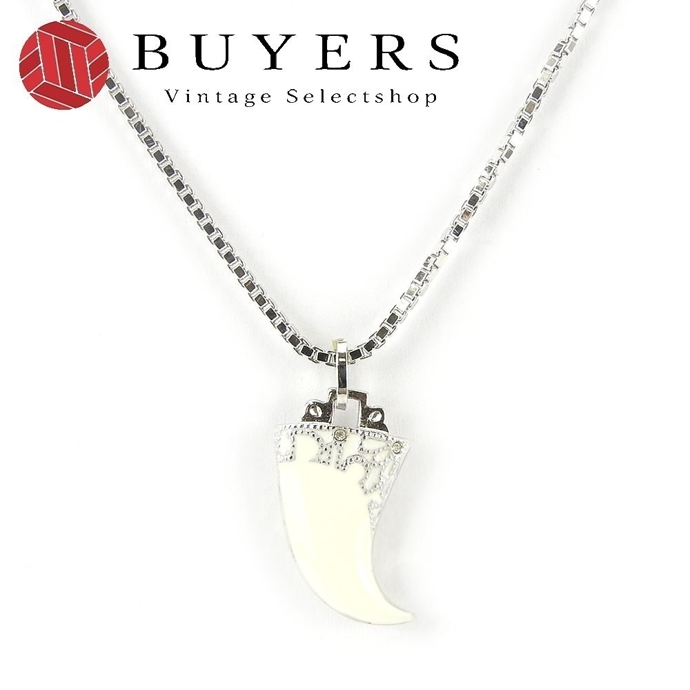 中古 ネックレス メタル シルバー ホワイト シルバー金具 牙モチーフ メッキ アクセサリー レディース 女性