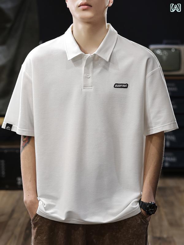 ポロシャツ アメリカ 半袖 男性用 夏 無地 メンズ Tシャツ 刺繍 ウォッシュド 毎日 綿 薄手 テキスト 男性用 サマー