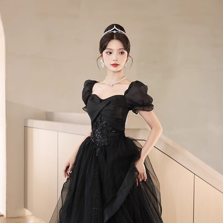 カラードレス プリンセスライン ブラック 黒 フリル ベアトップ ロングドレス ウェディングドレス ウエディングドレス 結婚式 二次会 花嫁 前撮り 発表会 パーティードレス ブライダル フォトウェデ