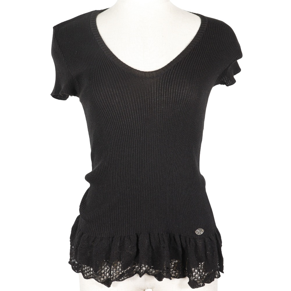 半袖 ココマーク サマーニット P28461K00111 06P ニット コットン ナイロン 黒 レディース 中古品 Aランク