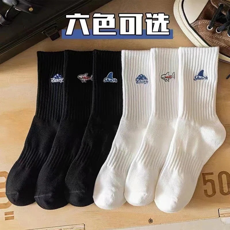 （NEW)男性用春夏ソックスカジュアルに多用途国民的ファッションミッドカーフソックススポーツシンプルハイカット白ストッキング