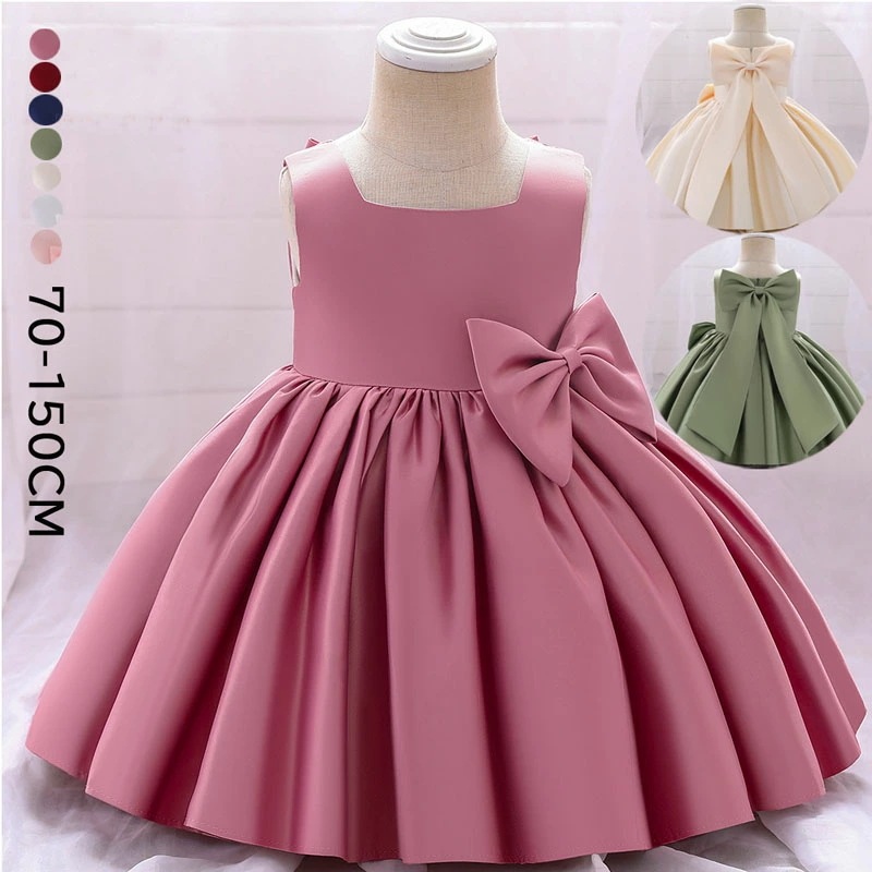 大きリボン付き 子供ロングドレス 発表会 ドレス 女子 ベビー キッズ フォーマルドレス パーティードレス 子供 リボンドレス チュールスカート 結婚式 発表会 演奏会 フラワーガール 70-150C