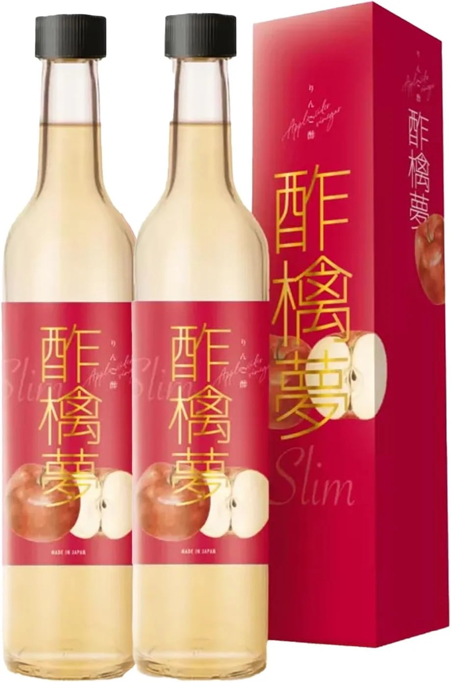 酢檎夢 スリム りんご酢 無添加 国産 (2本, 500ml 5-8倍希釈) 酢酸菌x酵素xオリゴ糖で腸活ダイエット 置き換え 飲むお酢 醸造酢 果実酢 ギフト
