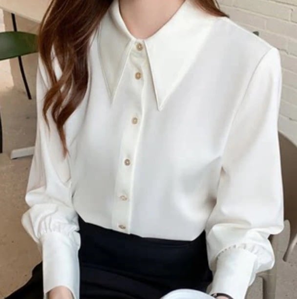 トップス デート かわいい 大人可愛い きれいめ シンプル カジュアル 大人 上品 おしゃれ お洒落 シャツ 長袖 無地 通学 通勤 襟付き ママ 着回し ロングシーズン 韓国 モテ コーデ ２XL