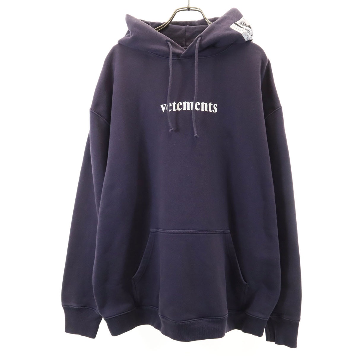 VETEMENTS ヴェトモン 長袖 バーコードパッチ スウェットパーカー M ネイビー プルオーバー ユニセックス メンズ 古着